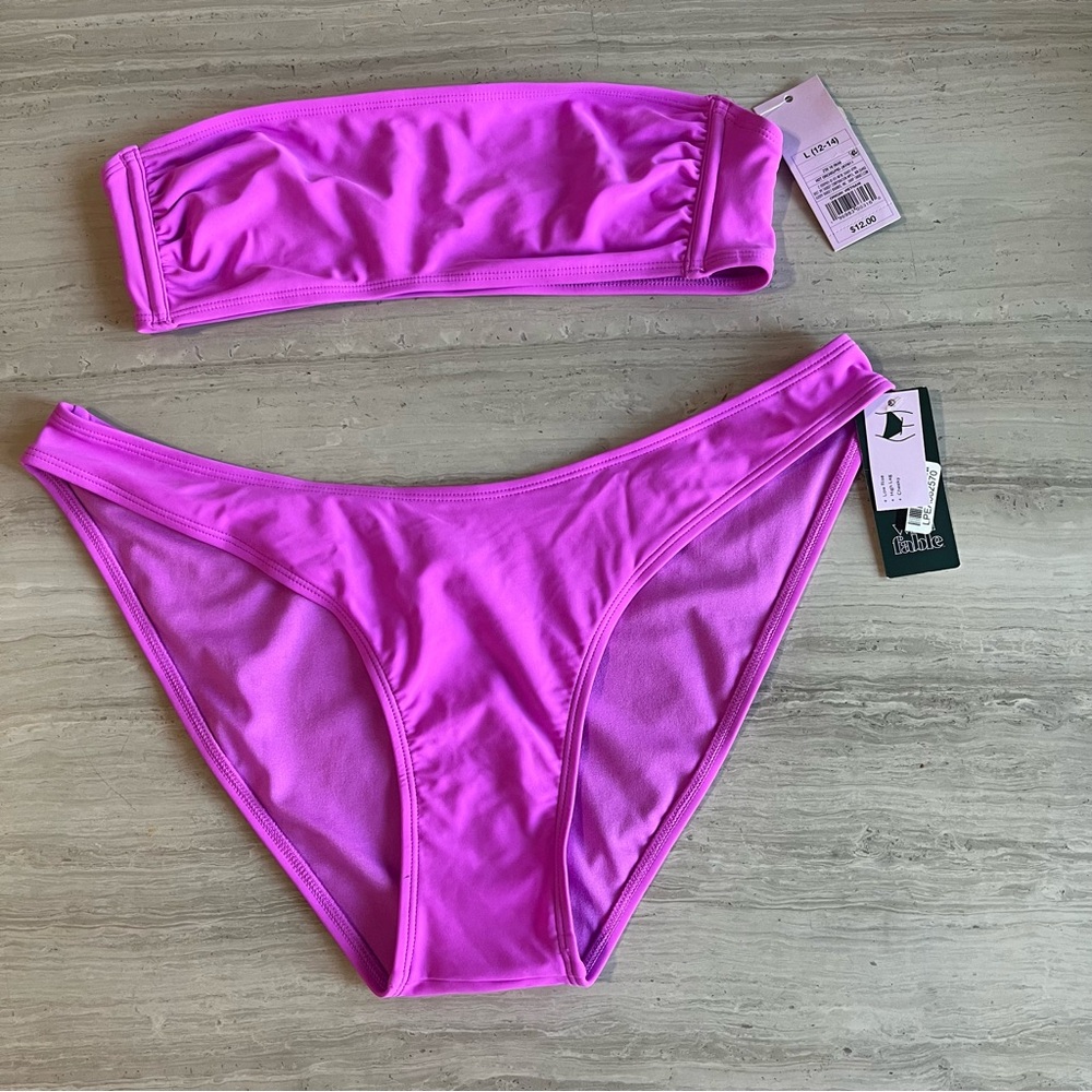 Wild Fable Cheeky High Leg Purple Bikini Set Strapless Womens Large